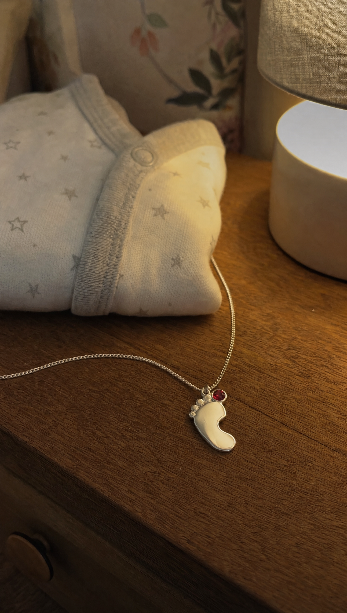 The necklace on a nightstand